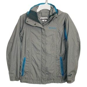 Columbia Bugaboo Omni-Tech Grey/Blue Graph Square Print Waterproof  Jacket, XS